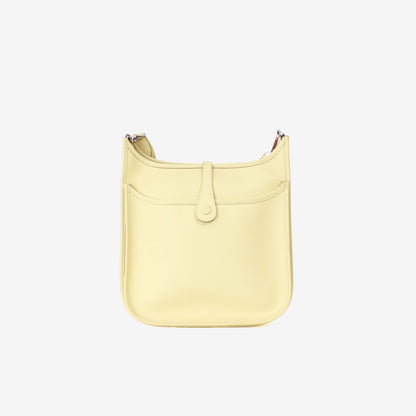 Hermès Evelyne 29 in Jaune Poussin Epsom Leather with Palladium Hardware back view