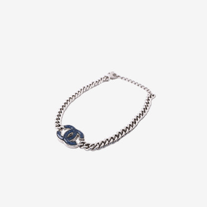 Chanel Necklace in Navy Blue Enamel with Silver Hardware