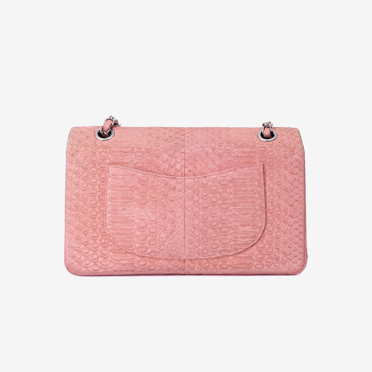 Chanel Classic Double Flap in Pink Python Leather with Silver Hardware back view