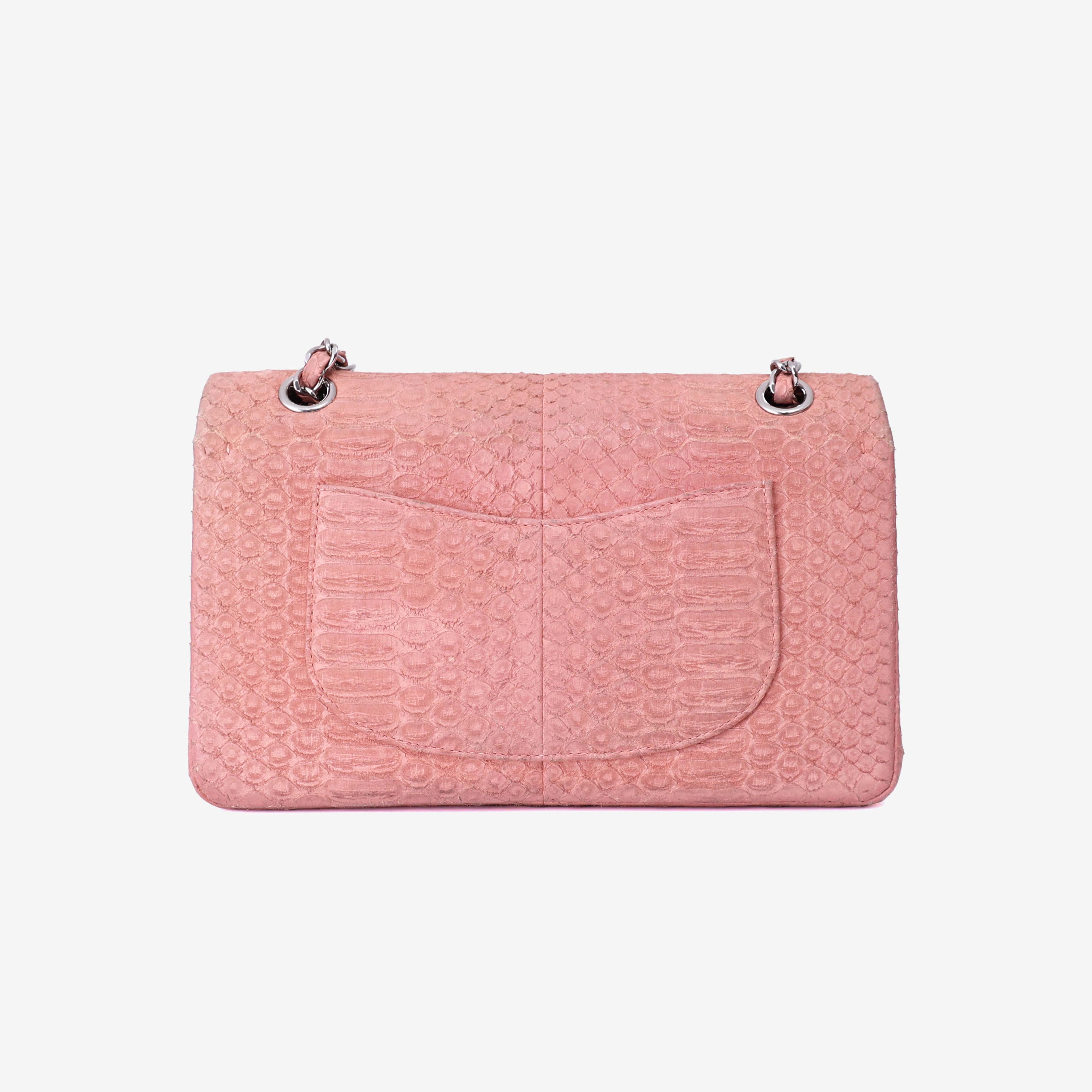 Chanel Classic Double Flap in Pink Python Leather with Silver Hardware back view