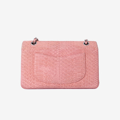 Chanel Classic Double Flap in Pink Python Leather with Silver Hardware back view