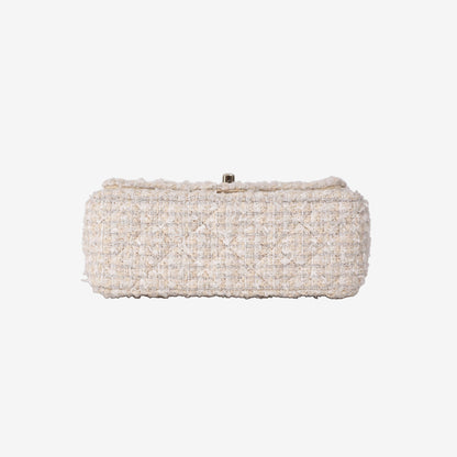 Chanel Tweed Quilted Mini Rectangular Flap in Off-White and Beige Tweed with Gold Hardware