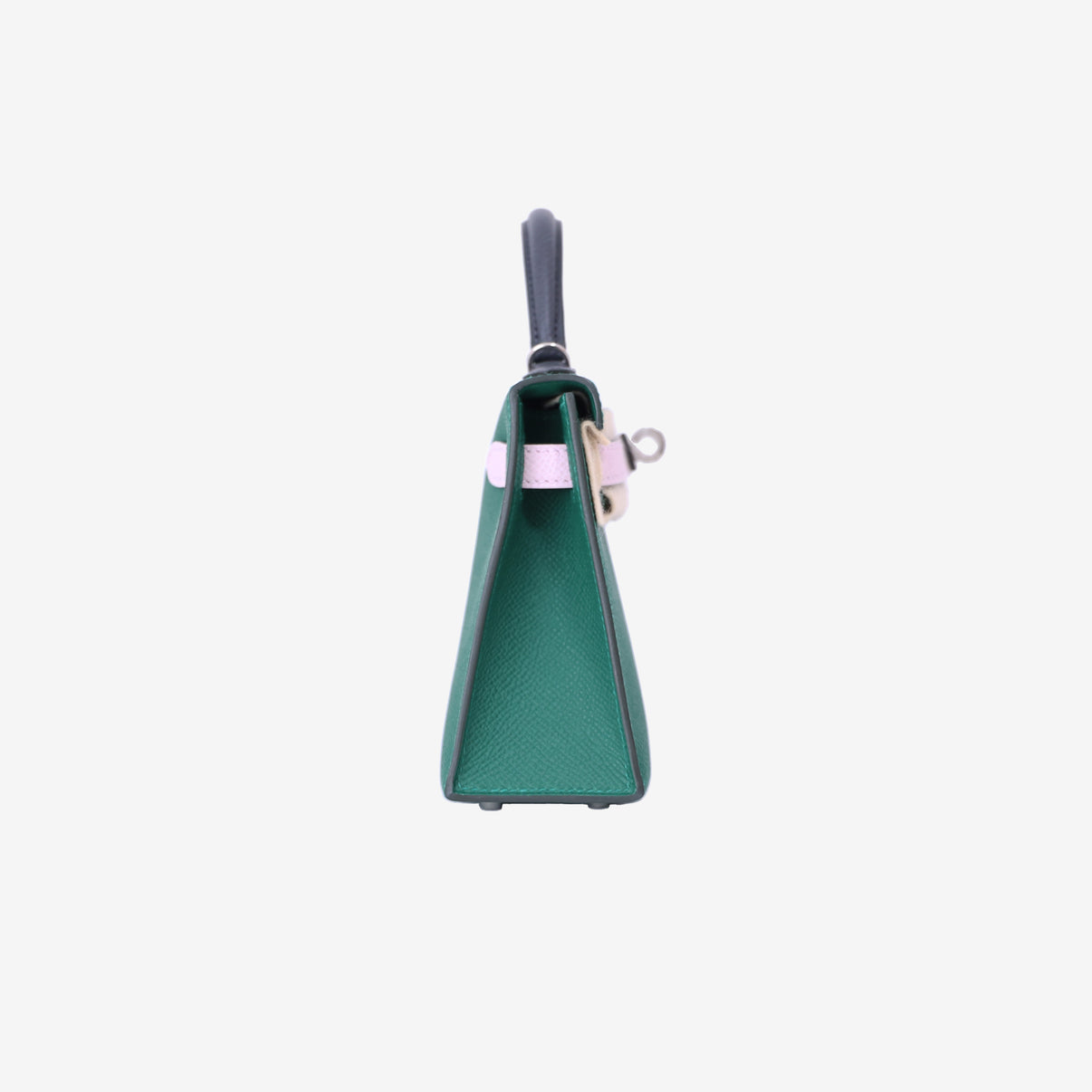 Hermès Mini Kelly 20 in Vert Moyen/Mauve Pale Epsom Leather with Palladium Hardware side view