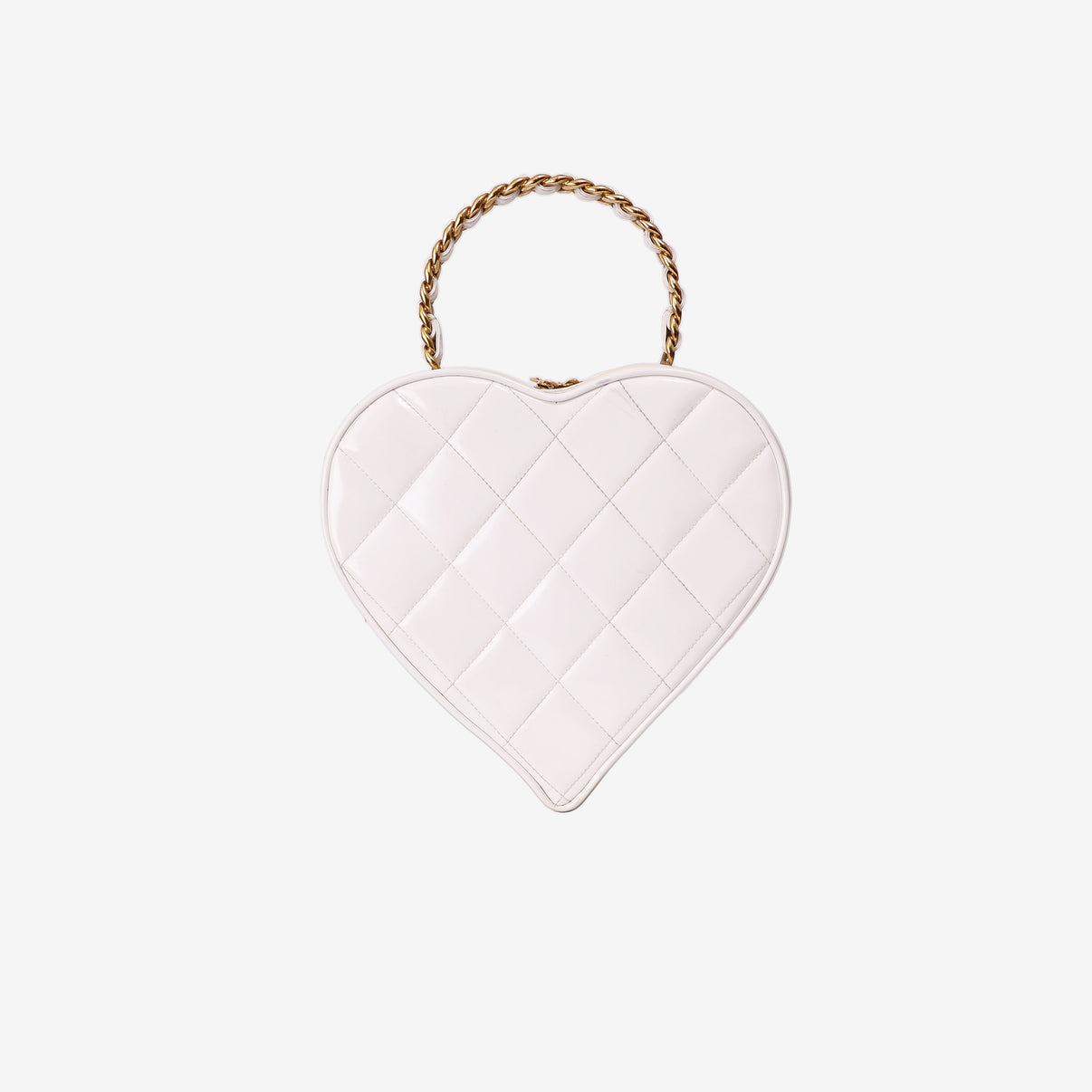 Chanel Vintage Heart-Shaped Vanity Bag in White Patent Leather with Gold Hardware back view