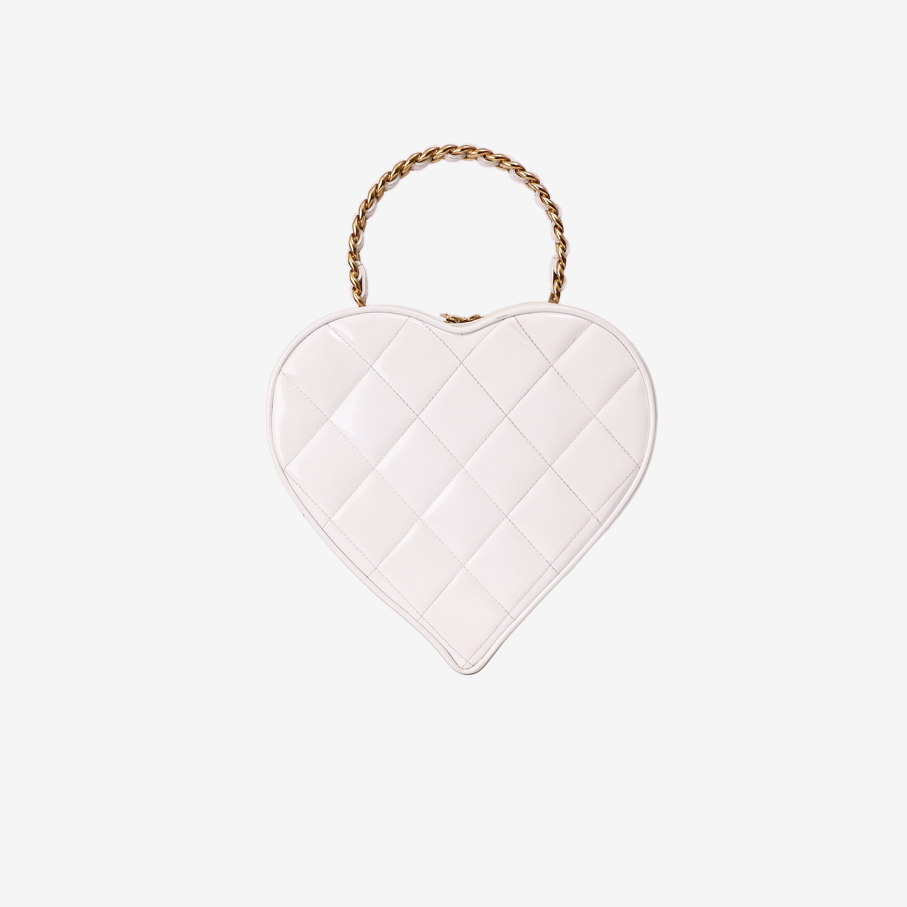 Chanel Vintage Heart-Shaped Vanity Bag in White Patent Leather with Gold Hardware back view