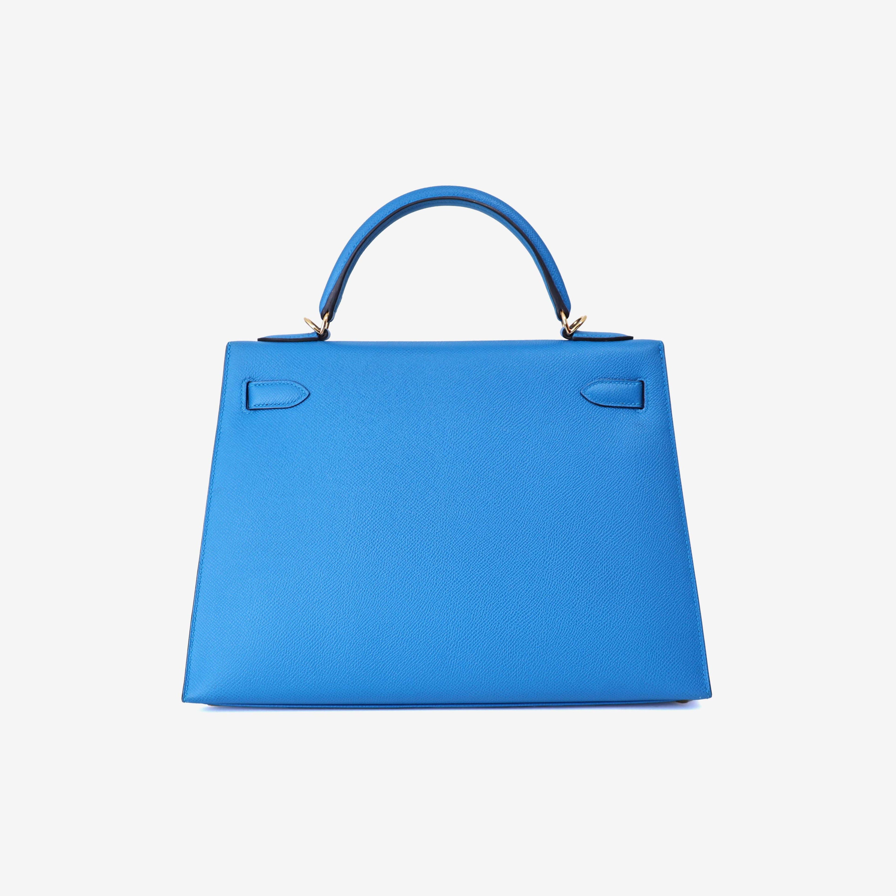 Hermès Kelly 32 in Blue Epsom Leather with Palladium Hardware back view