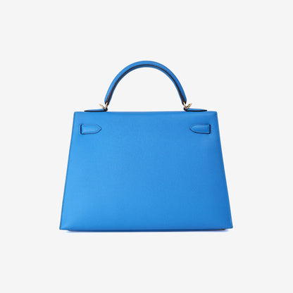 Hermès Kelly 32 in Blue Epsom Leather with Palladium Hardware back view