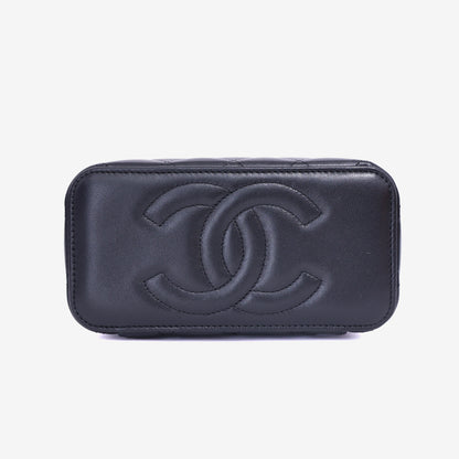 Chanel Vanity Case with Top Handle in Black Lambskin Leather with Gold Hardware bottom view