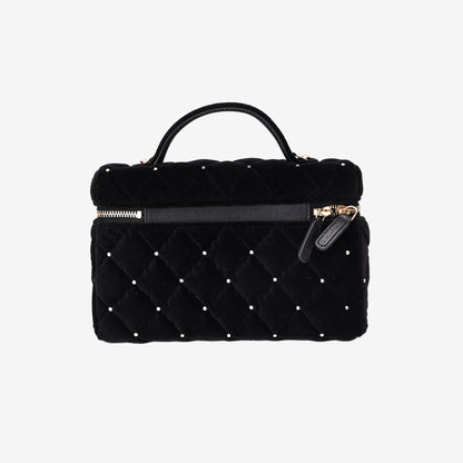 Chanel Velvet Diamanté Quilted Top Handle Vanity Case in Black with Gold Hardware back view