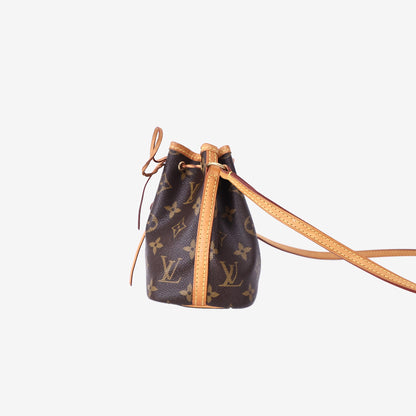 Louis Vuitton Nano Noé Bucket Bag in Monogram Coated Canvas with Vachetta Leather and Gold Hardware