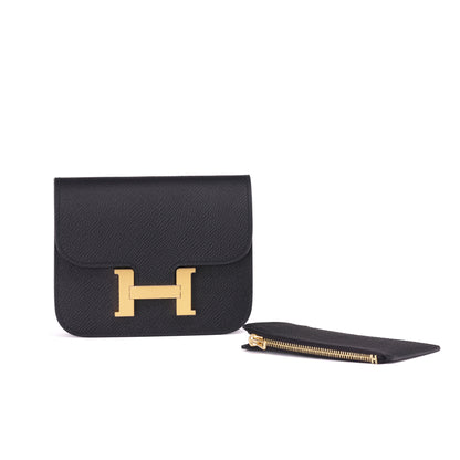 Hermès Constance Slim Wallet in Noir Epsom Leather with Gold Hardware (Contact to Enquire)