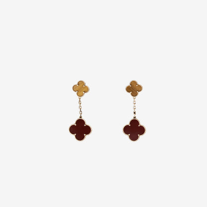 Van Cleef & Arpels Magic Alhambra 2-Motif Earrings in 18k Yellow Gold with Tiger Eye & Carnelian