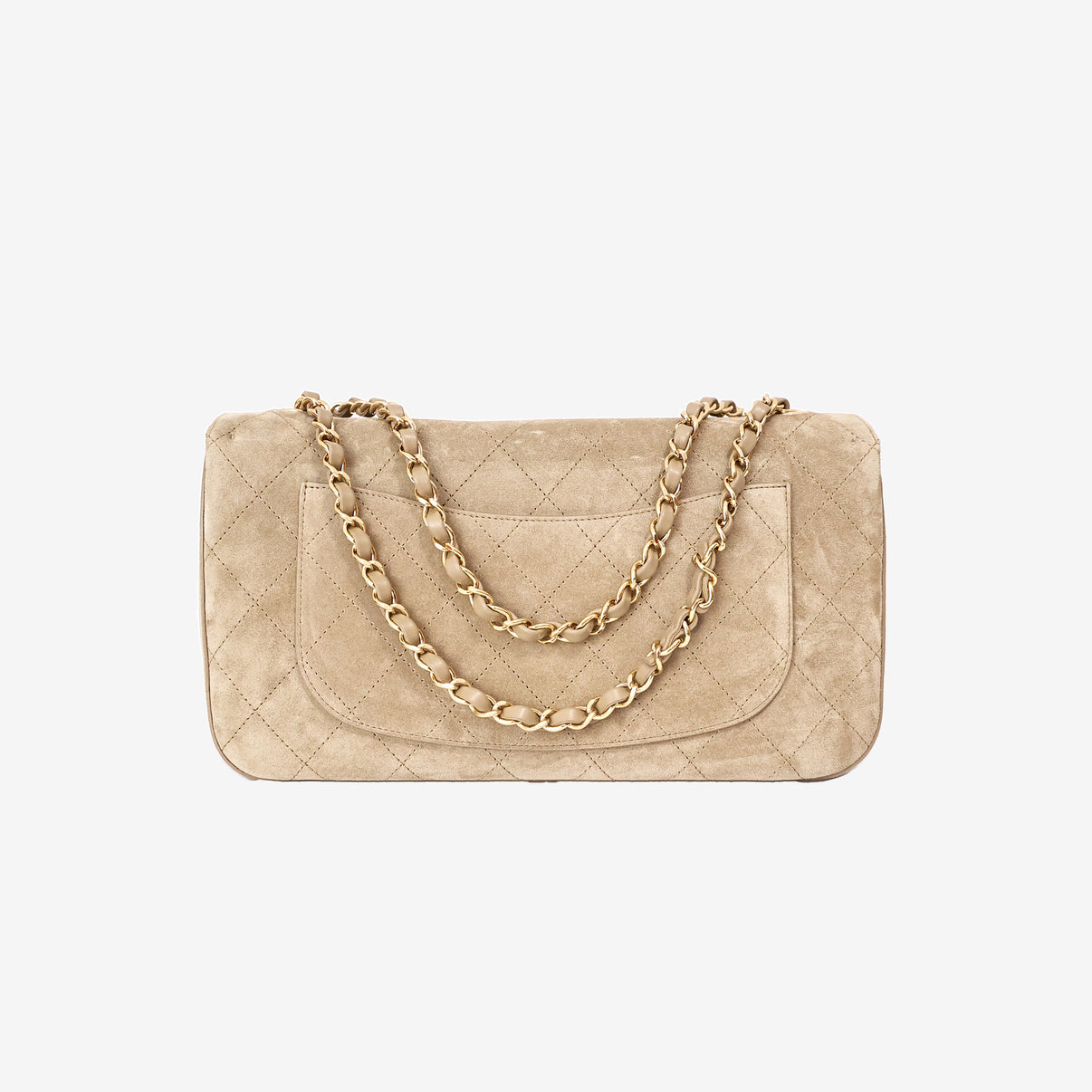 Chanel 26S Maxi Flap Bag in Dark Beige Suede Calfskin Leather with Gold Hardware back view