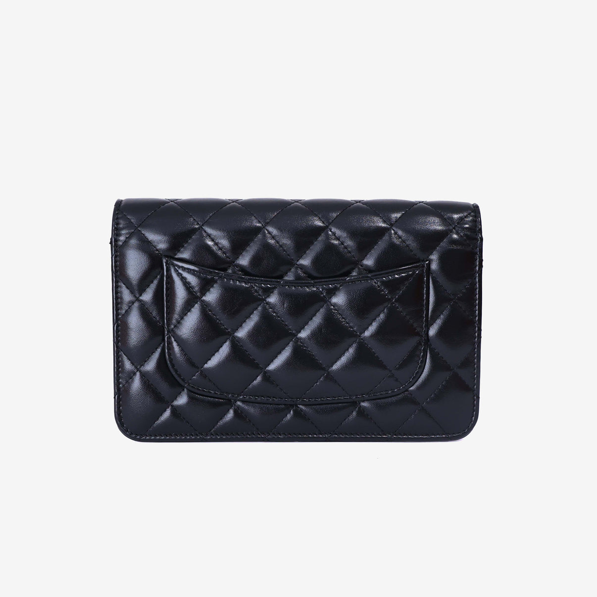 Chanel Wallet on Chain in Black Lambskin Leather with Gold Hardware back view