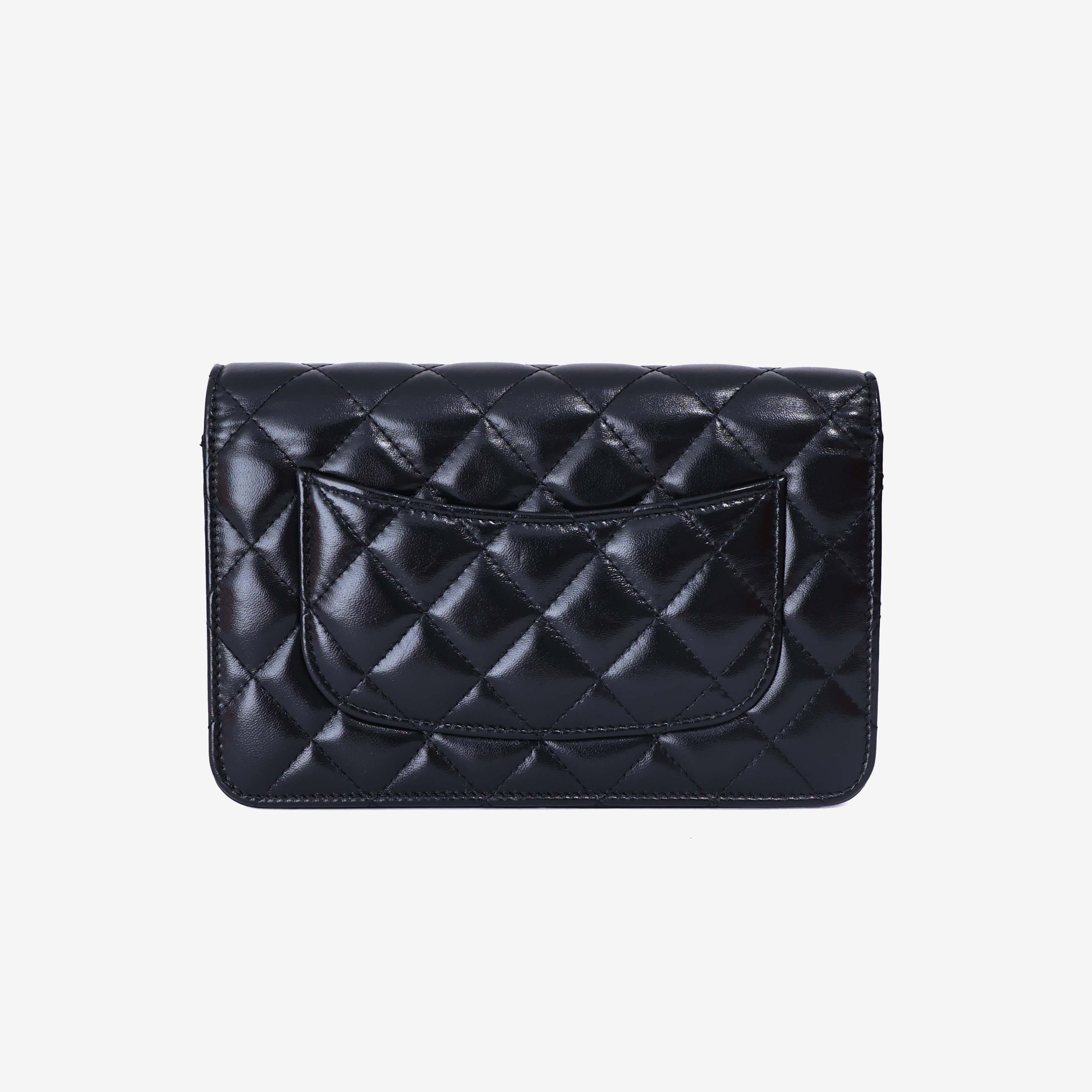 Chanel Wallet on Chain in Black Lambskin Leather with Gold Hardware back view