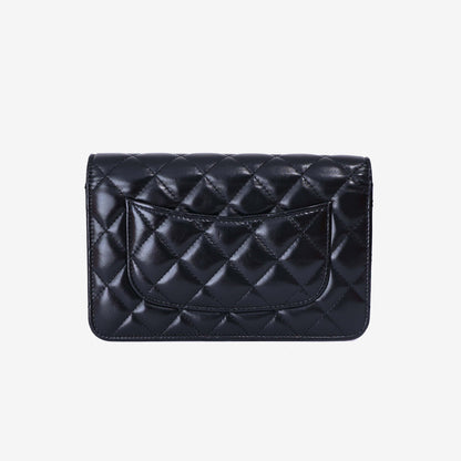 Chanel Wallet on Chain in Black Lambskin Leather with Gold Hardware back view