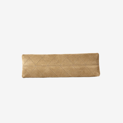 Chanel 26K Quilted Handbag in Beige Suede/Black Calfskin Leather with Gold Hardware