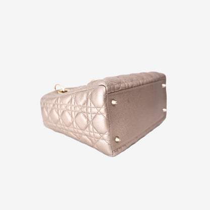 Dior Medium Lady Dior Handbag in Metallic Champagne Gold Cannage Quilted Lambskin with Gold Hardware