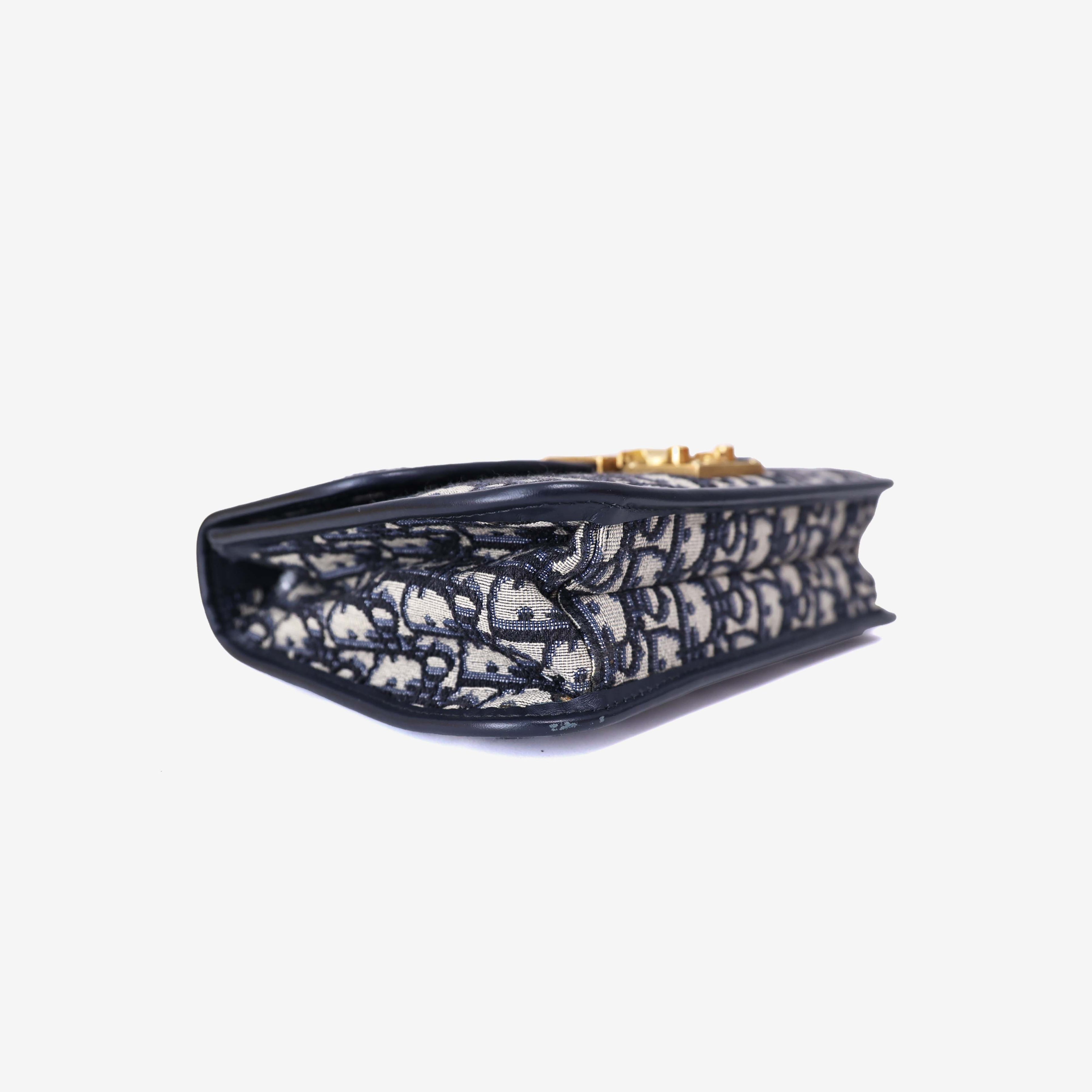 Dior Addict Flap Bag in Navy Blue Oblique Jacquard Canvas with Gold Hardware bottom side view