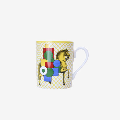 Hermès Cavalier en Formes Mug Set in Blue/Yellow/Green Porcelain front view