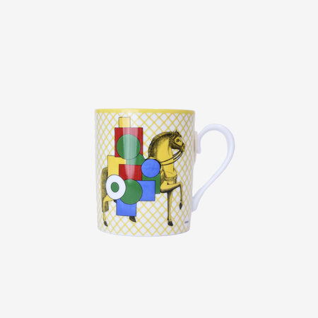 Hermès Cavalier en Formes Mug Set in Blue/Yellow/Green Porcelain front view