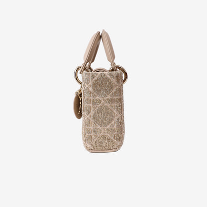 Dior D-Joy Bag in Beige Raffia with Cannage Motif and Gold Hardware