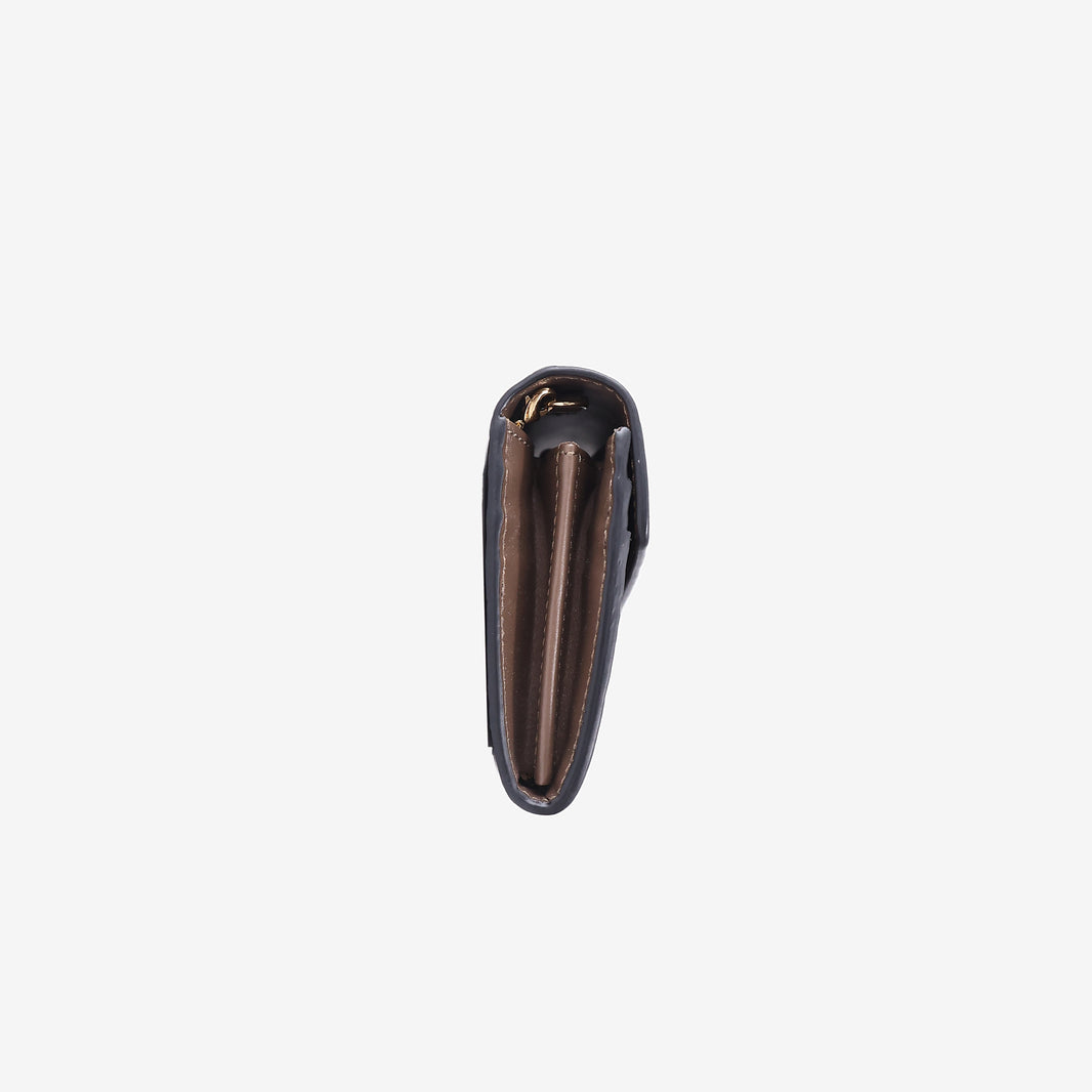 Fendi FF Diamonds Continental Wallet on Chain in Brown/Black Calfskin Leather with Gold Hardware
