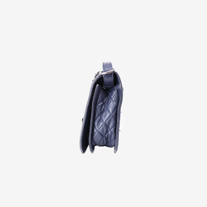 Chanel Medium Boy Bag in Dark Blue Patchwork Denim and Lambskin Leather with Silver Hardware