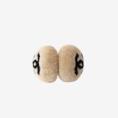 Chanel Coco Neige 26N CC Logo Earmuffs in Beige/Burgundy Lamb Shearling