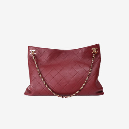 Chanel Large Shopping Bag in Burgundy Lambskin Leather with Gold Hardware (SS26) back view