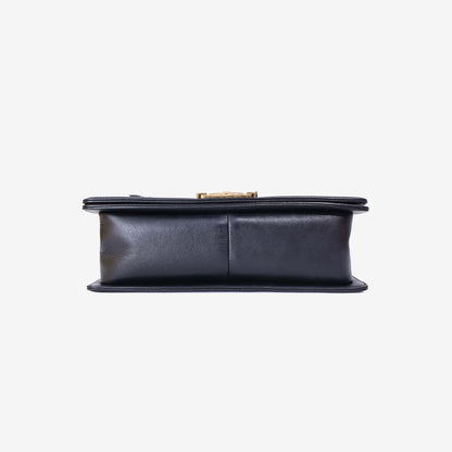 Chanel Boy Bag in Black Pony Hair Leather with Gold Hardware bottom view
