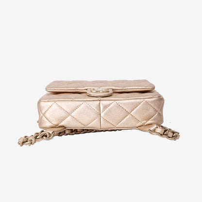 Chanel Quilted Mini Backpack in Light Gold Lambskin with Gold Hardware