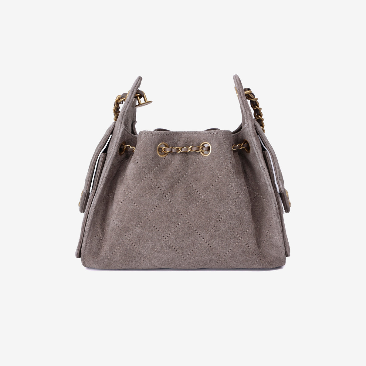 Chanel 25 Small Handbag in Dark Grey Suede with Gold Hardware back view
