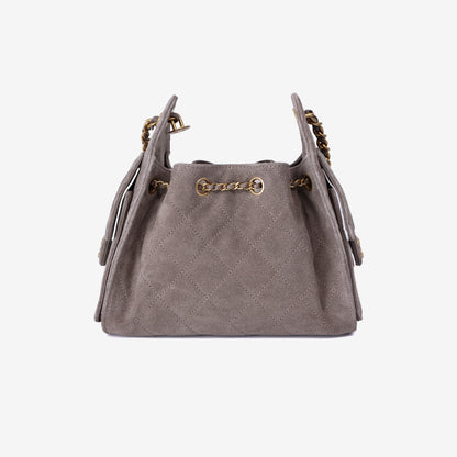Chanel 25 Small Handbag in Dark Grey Suede with Gold Hardware back view