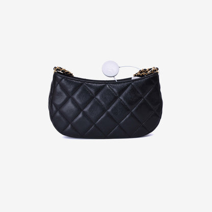 Chanel 24C Hobo Bag in Black Grained Calfskin with Gold Hardware