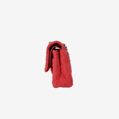 Chanel Classic Double Flap Bag in Red Tweed with Gold Hardware