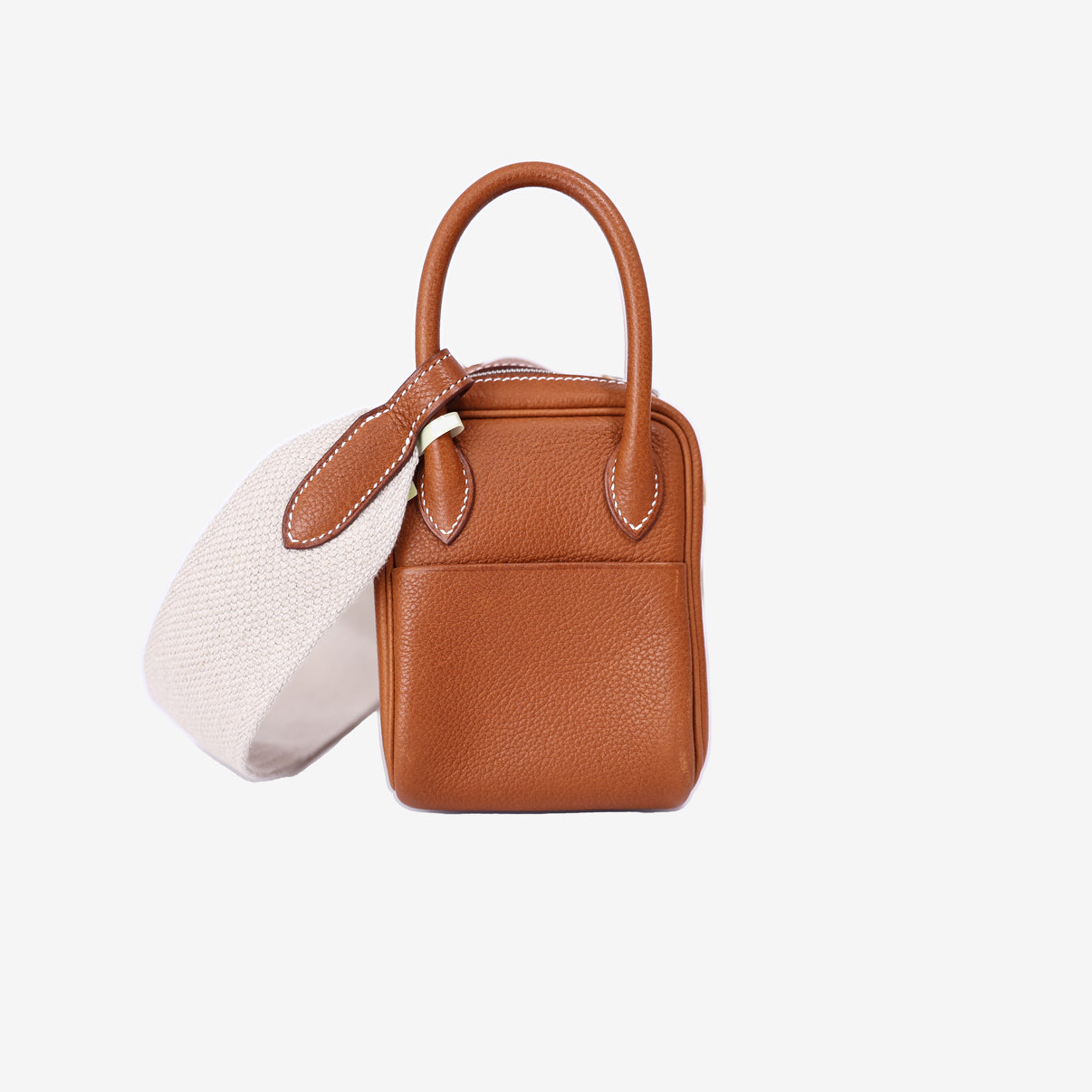 Hermès Mini Lindy in Gold Barenia Leather with Palladium Hardware side view