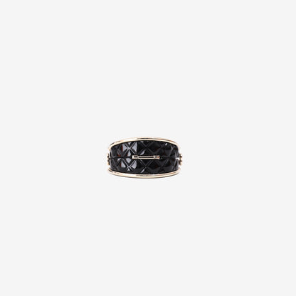 Chanel Gold CC Black Hula Bag Mirror Large Charm Long Necklace in Black Leather with Gold Hardware