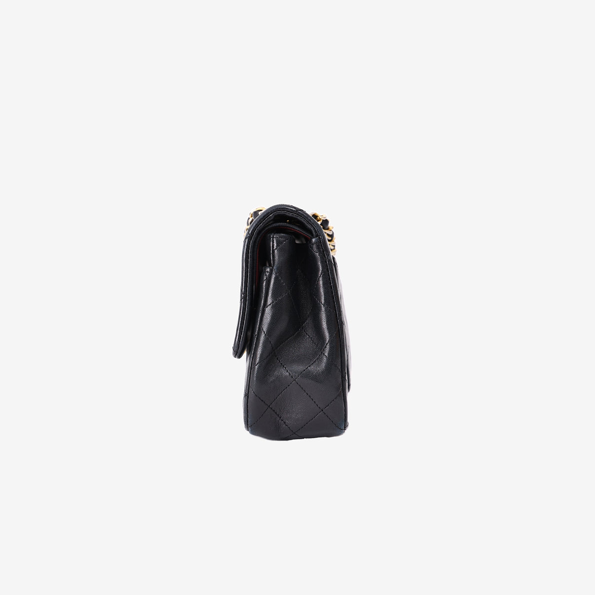 Chanel Vintage Classic Flap Bag in Black Lambskin Leather with Gold Hardware side view