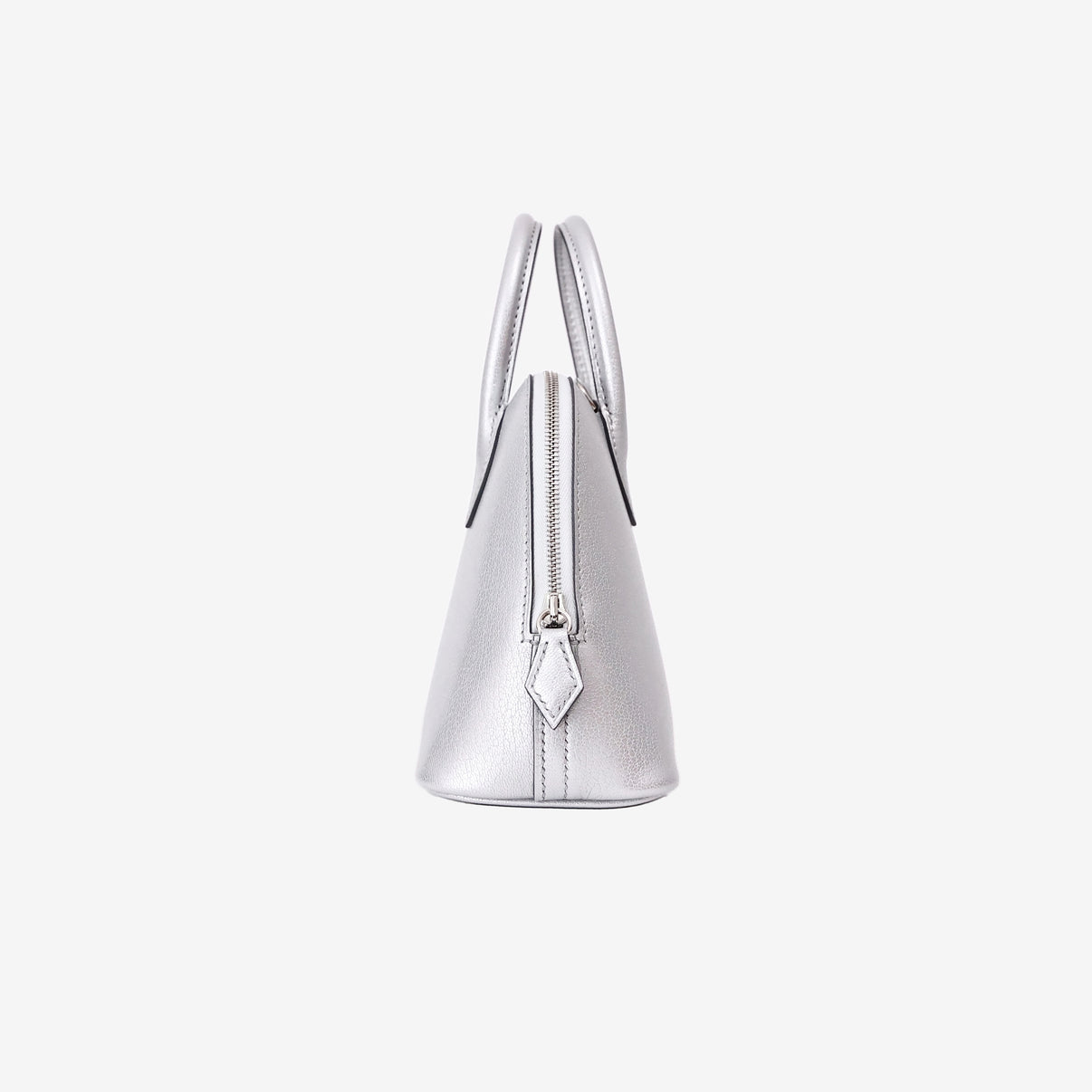 Hermès Mini Bolide in Chamkilight Argent Chevre Leather with Palladium Hardware side view
