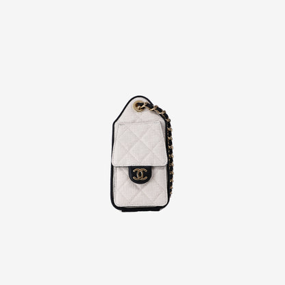 Chanel 25 Mini Hobo Bag in Ecru Quilted Canvas/Black Calfskin with Gold Hardware