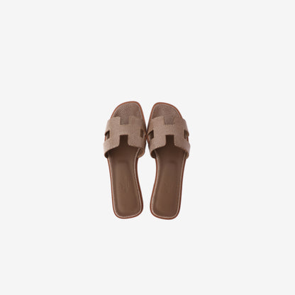 Hermès Oran Sandals in Beige Argile Lizard Leather (Size 37.5)