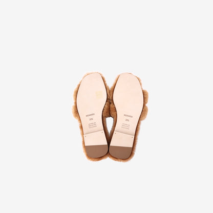 Hermès Oran Sandals in Naturel Shearling (Size 38.5)