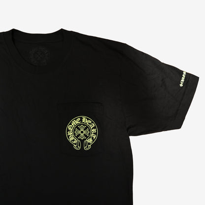 Chrome Hearts Neon Lime Green Pocket Tee in Black Cotton (Sizes Available)