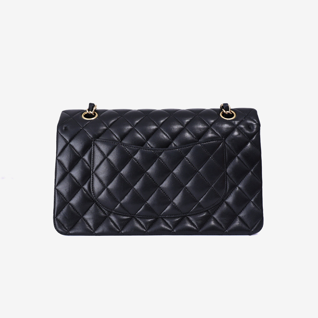 Chanel Vintage Classic Double Flap Medium Bag in Black Lambskin Leather with 24k Gold Hardware back view