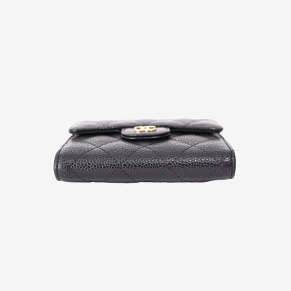Chanel Classic Flap Wallet in Black Caviar Leather with Gold Hardware