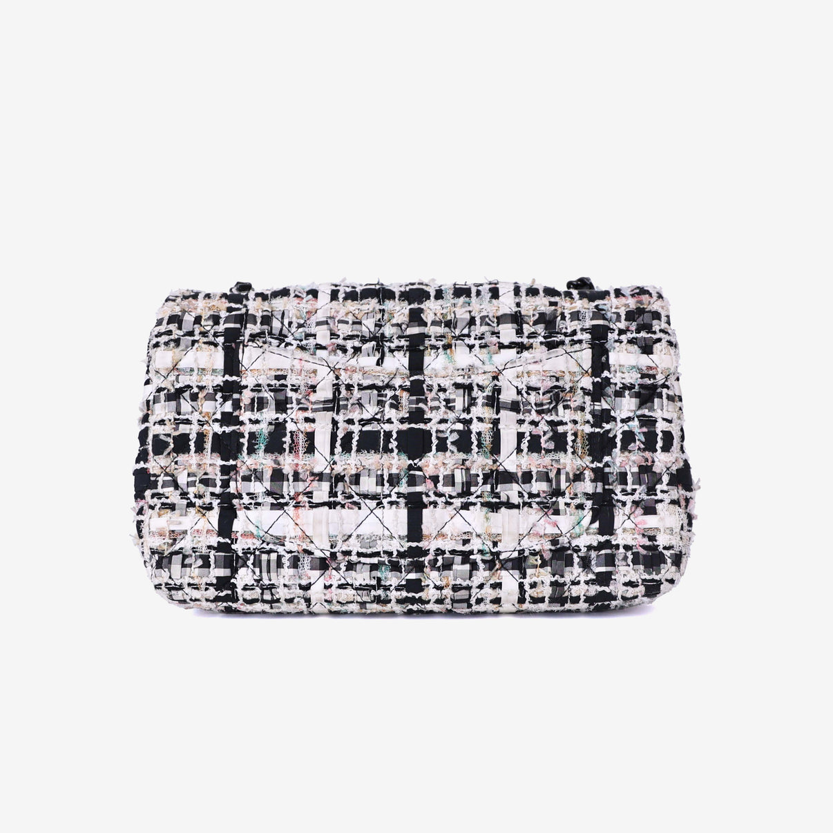 Chanel Classic Flap Bag in Black/White Tweed Leather with So Black Hardware back view