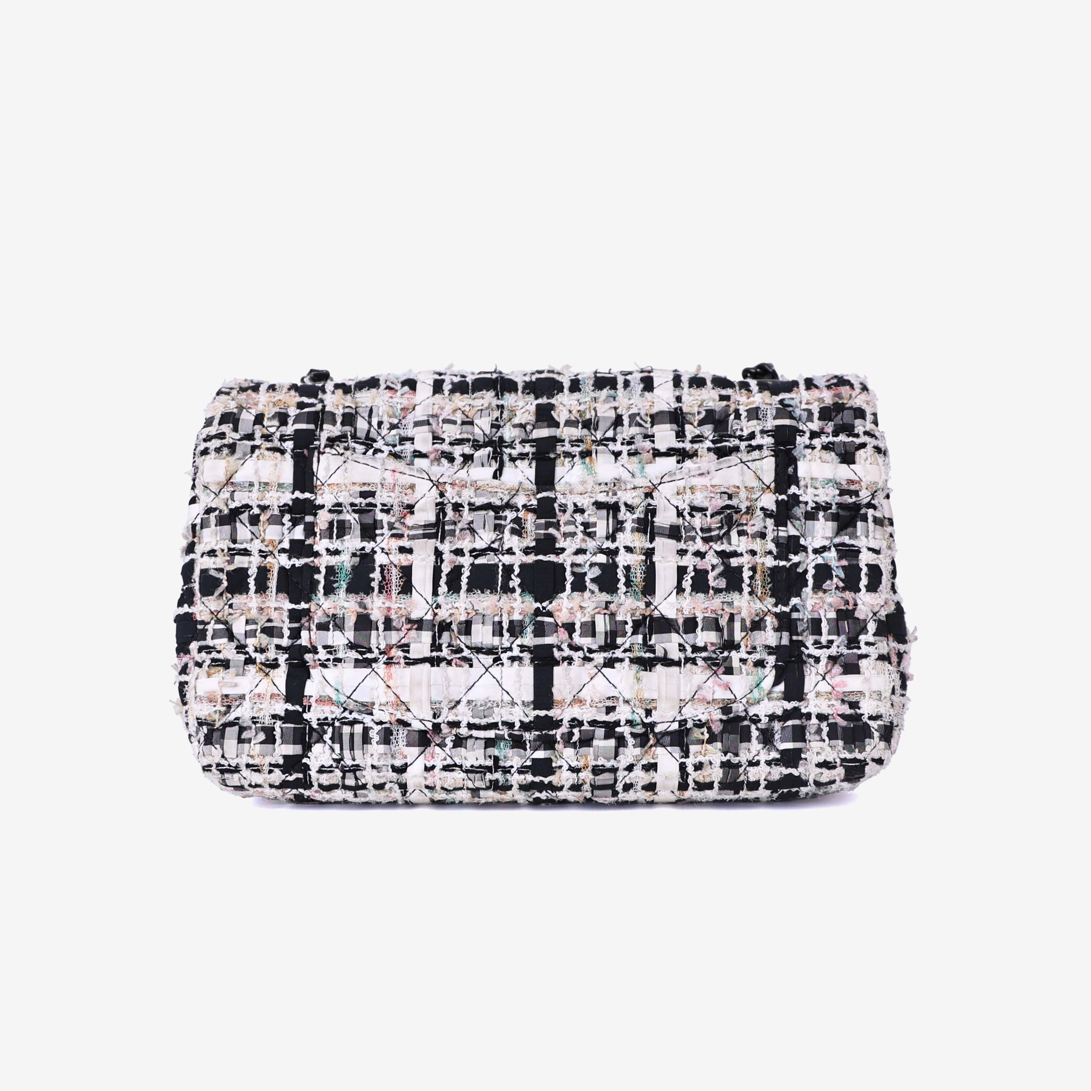Chanel Classic Flap Bag in Black/White Tweed Leather with So Black Hardware back view