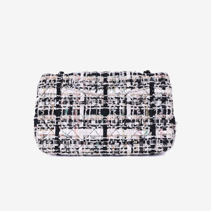 Chanel Classic Flap Bag in Black/White Tweed Leather with So Black Hardware back view