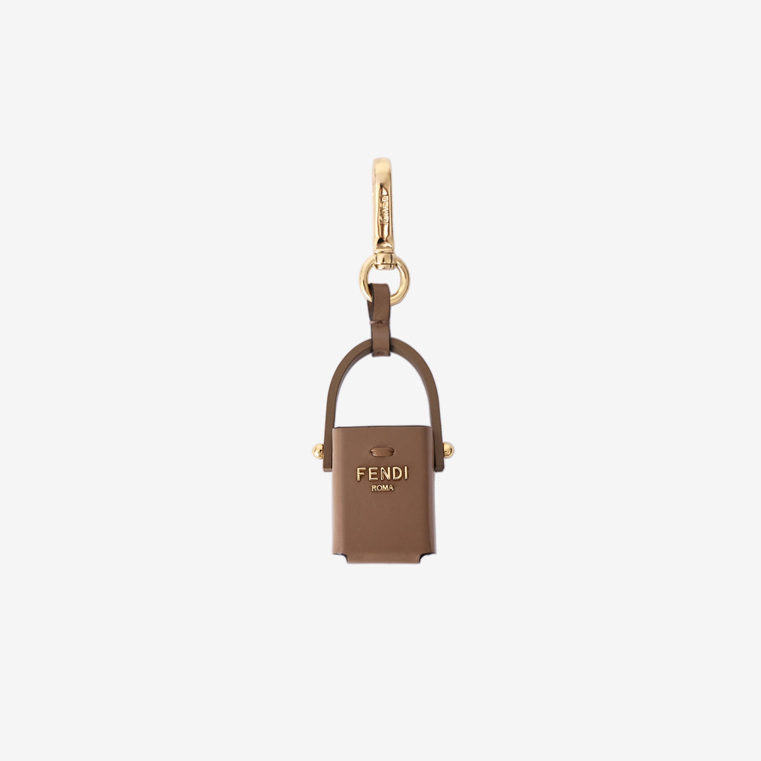 Fendi Vitello King Bucket Perfume Holder Key Charm in Tortora Brown Calfskin Leather with Gold Hardware